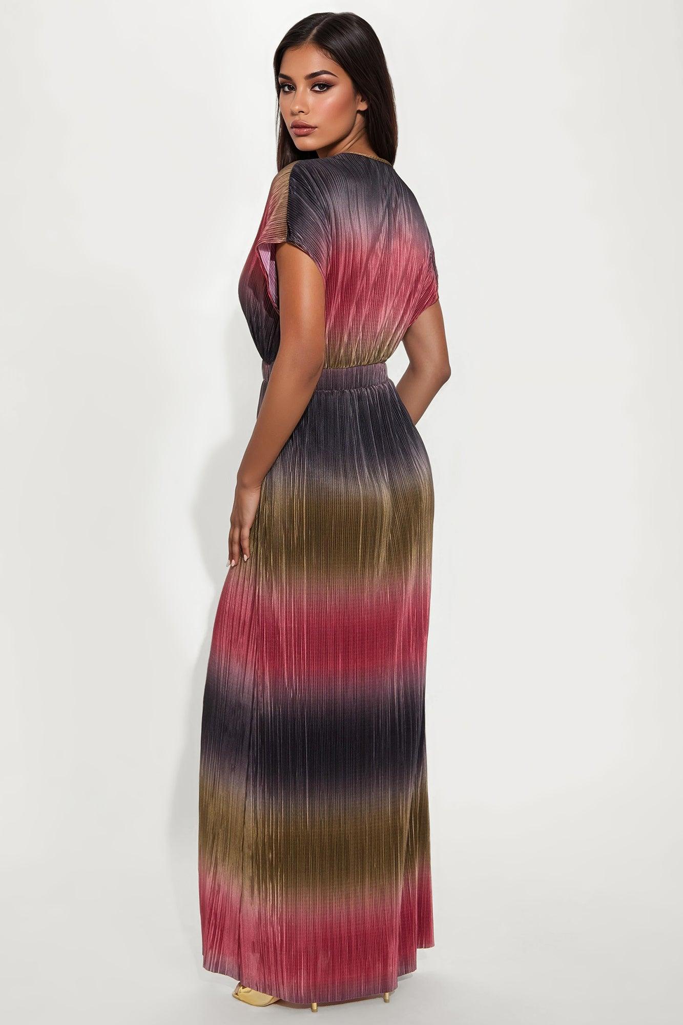 Mercedes Plisse Maxi Dress - Olive/combo Female Product Image