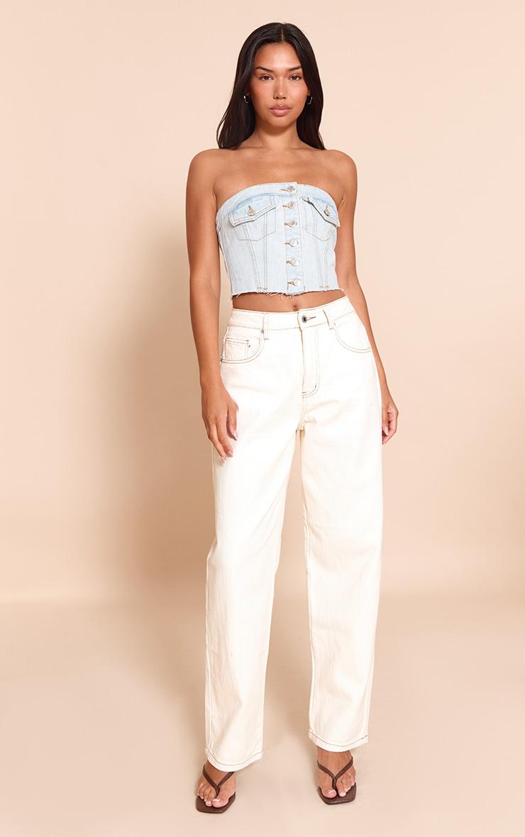 Light Blue Wash Pocket Detail Cropped Denim Corset Top Product Image