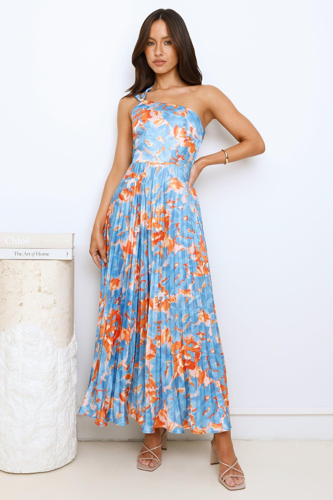 Dressed And Ready One Shoulder Satin Maxi Dress Blue Product Image