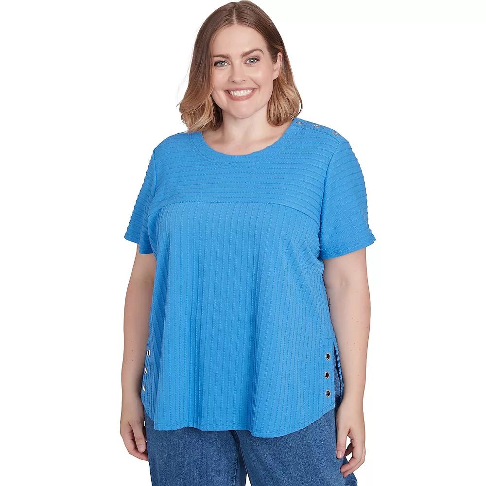 Plus Size Alfred Dunner Solid Textured Short Sleeve Tee, Women's, Size: 1XL, Blue Product Image