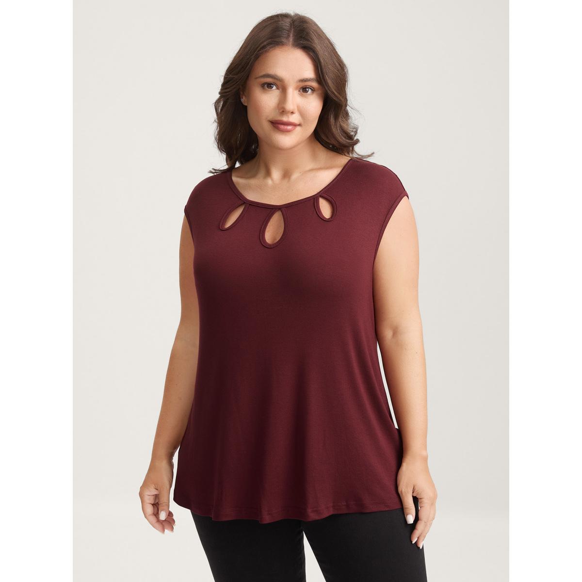 Plus Size Supersoft Neck Cut-Out Tank Top Women Plum Cut-Out Asymmetrical Neck Everyday-Casual Tank Tops Camis BloomChic 12/L Product Image