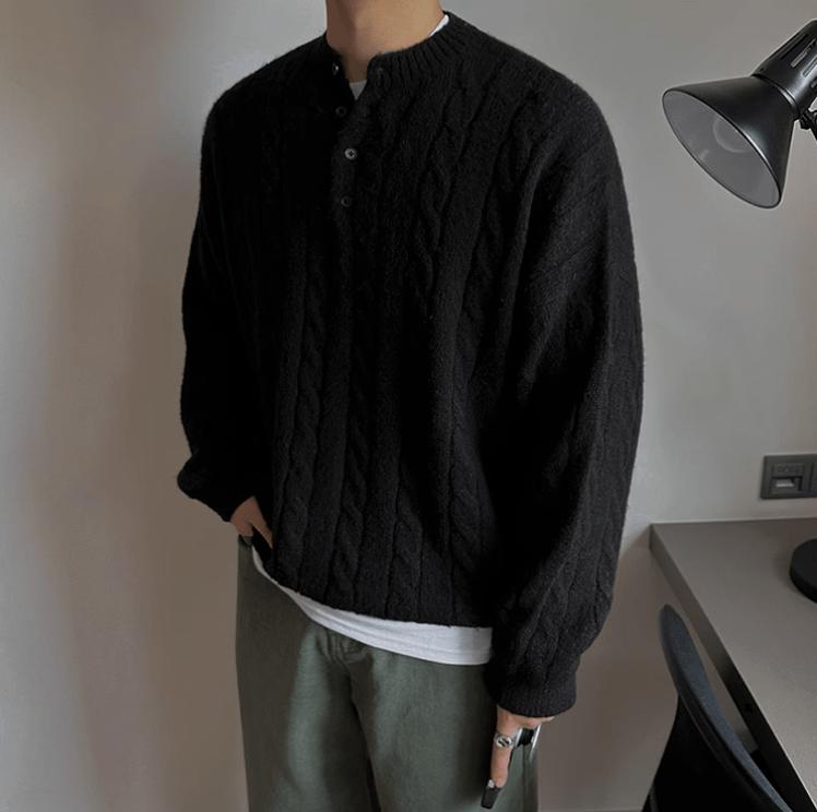 RT No. 11829 TWIST KNIT HENRY COLLAR SWEATER Product Image