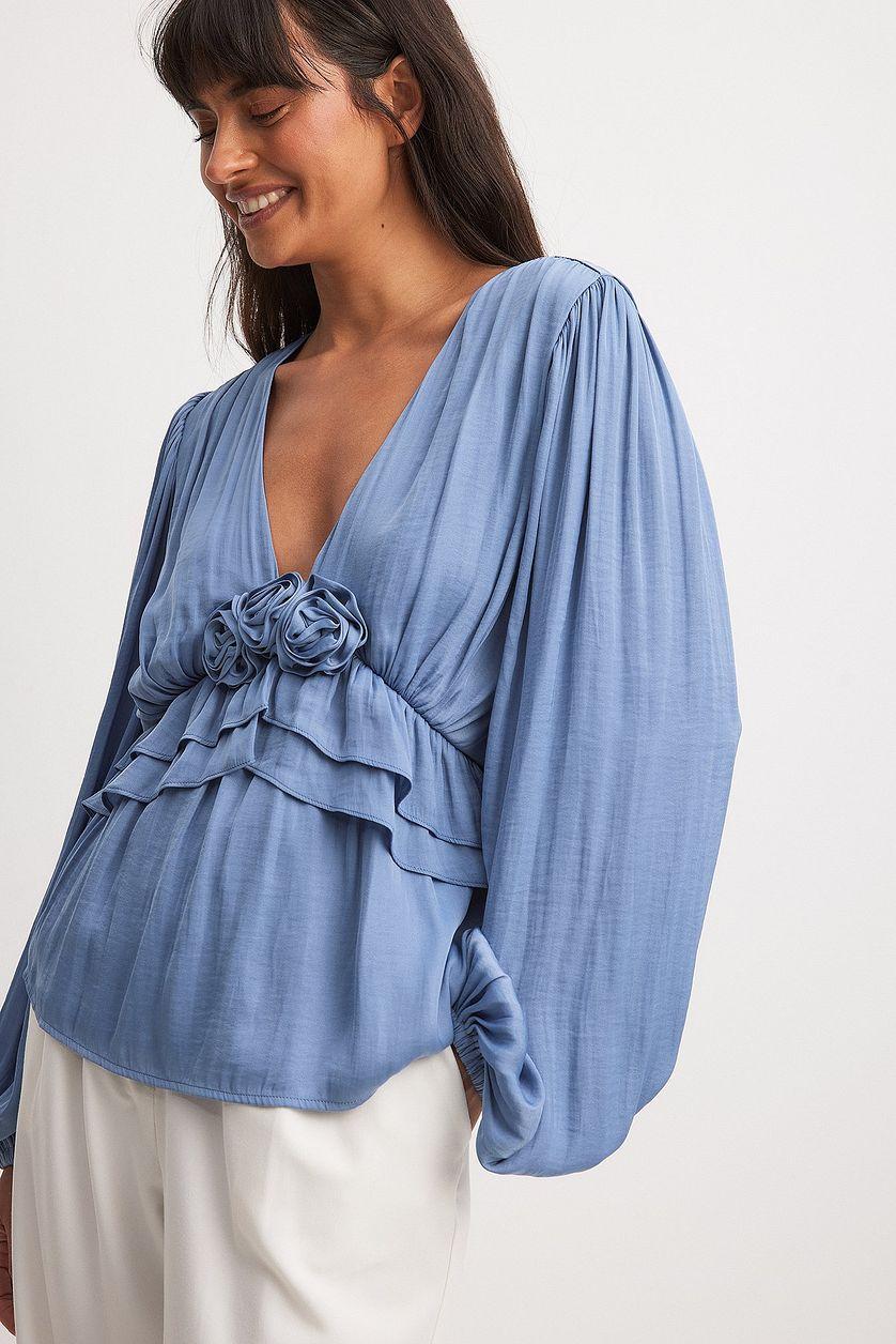 Balloon Sleeve Frill Detail Blouse Product Image