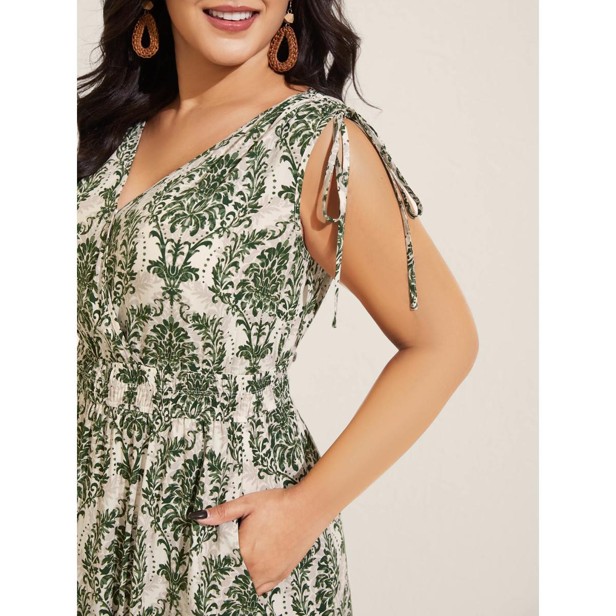 Plus Size Damask Print Surplice Sleeveless Midi Dress Truegreen Women Overlap Collar Sleeveless Curvy BloomChic 10/M Product Image
