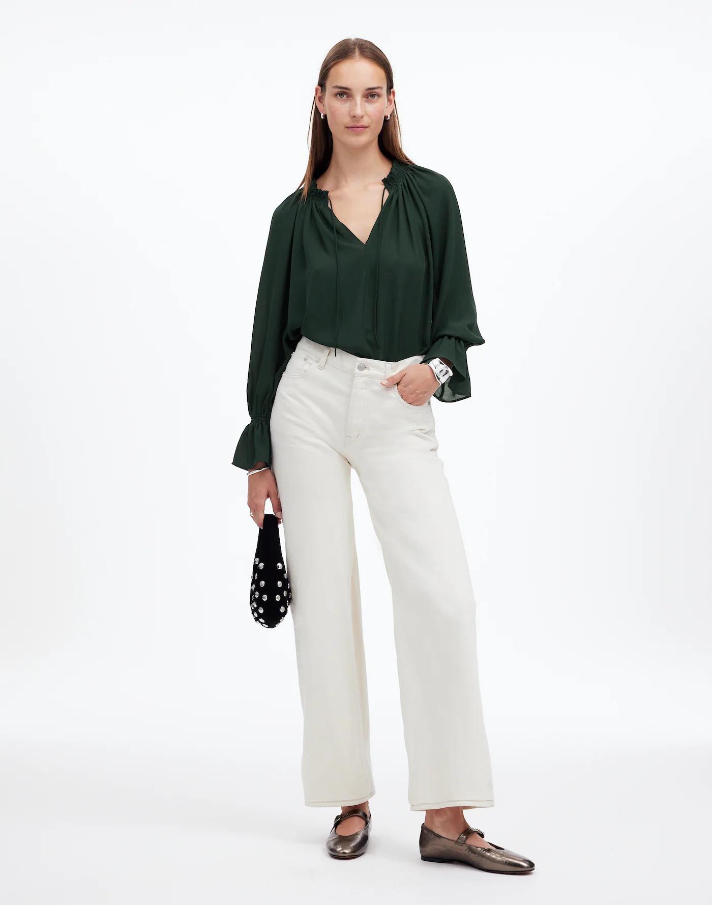 Long-Sleeve Tie-Neck Top Product Image