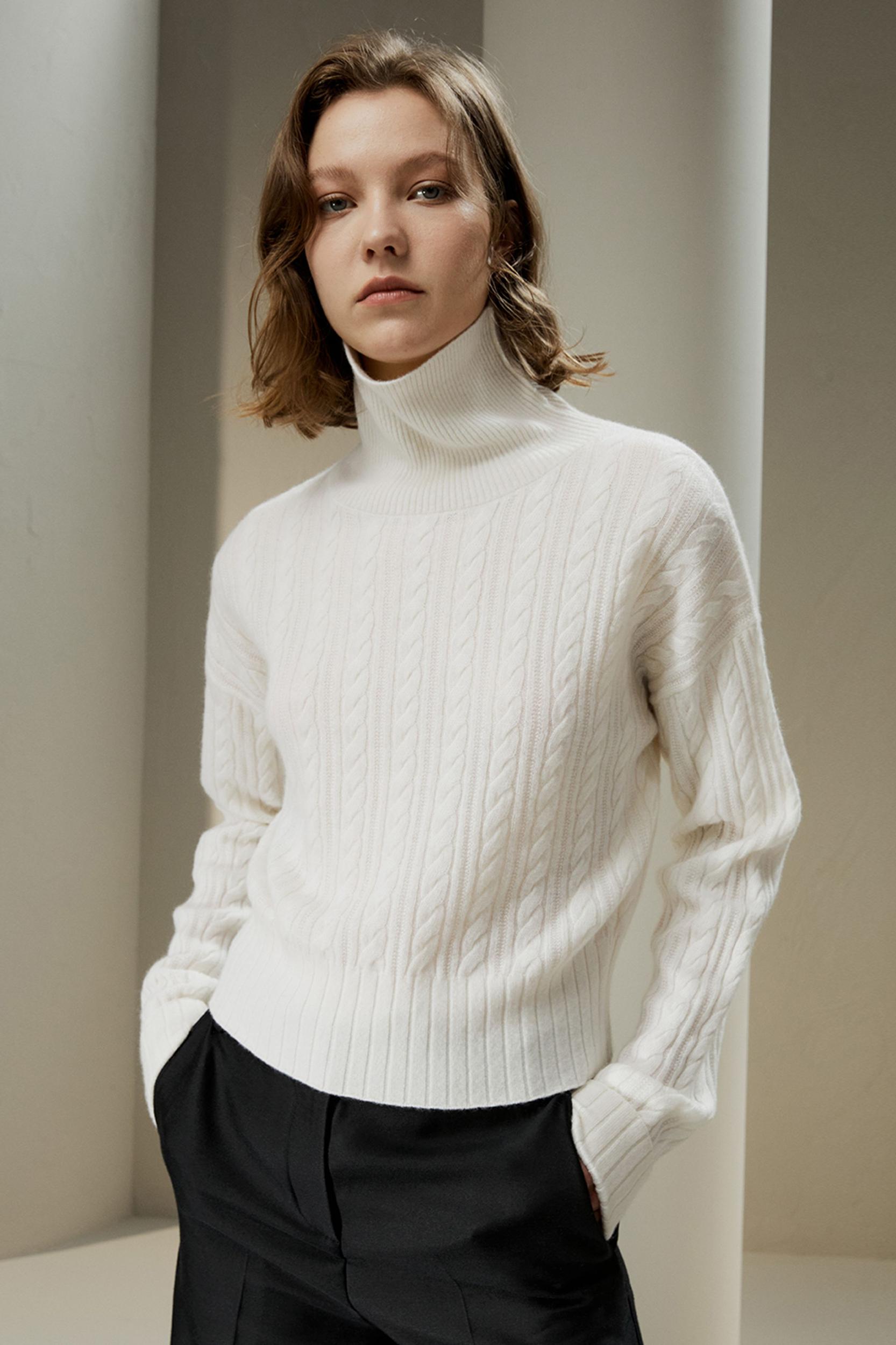 Classic Cable Knit Turtleneck Sweater Product Image