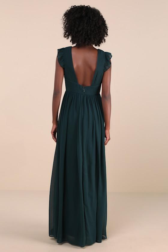 Gorgeous Goal Emerald Pleated Backless Surplice Maxi Dress Product Image