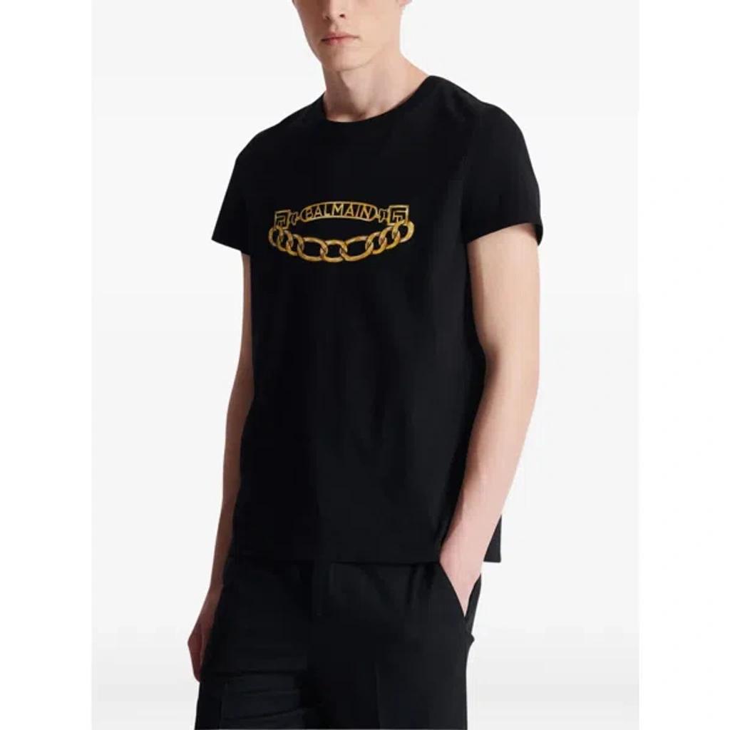 BALMAIN Black Crewneck T-shirt With Logo Print On The Front In Cotton Man Product Image