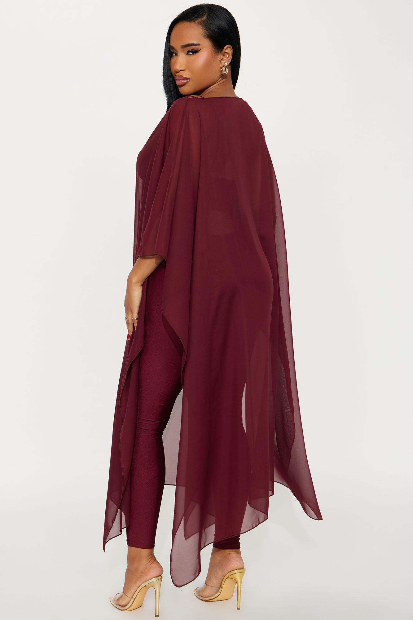 Just A Glimpse Draped 3 Piece Pant Set - Burgundy Female Product Image