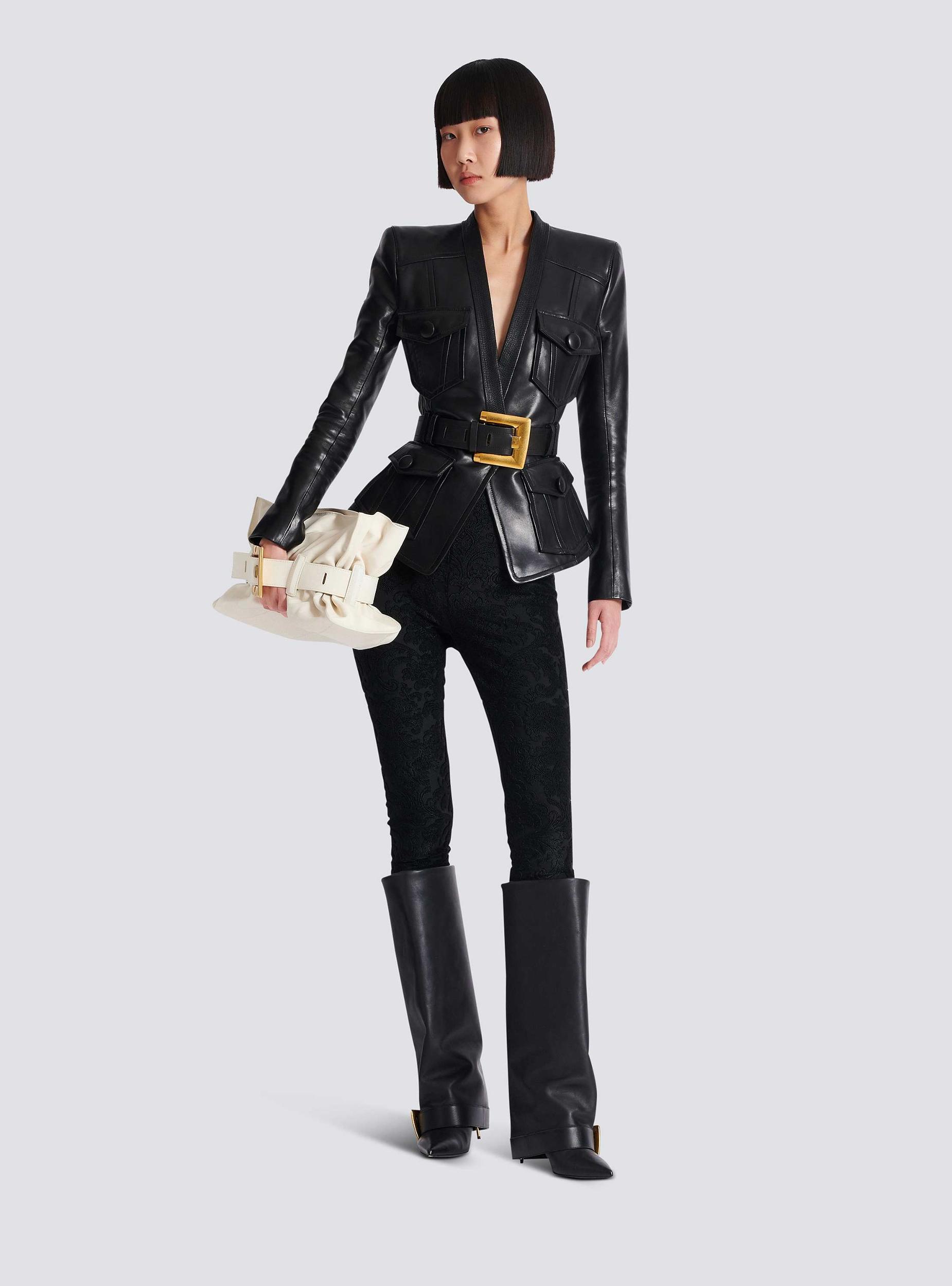 1-button belted leather jacket Product Image