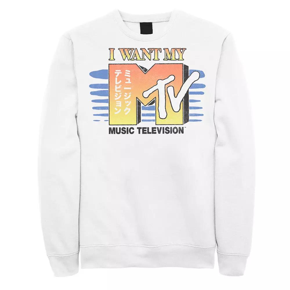 Men's MTV "I Want My MTV" Kanji Logo Sweatshirt, Size: Medium, White Product Image