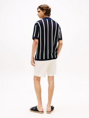 Short-Sleeve Stripe Open-Knit Overshirt Product Image