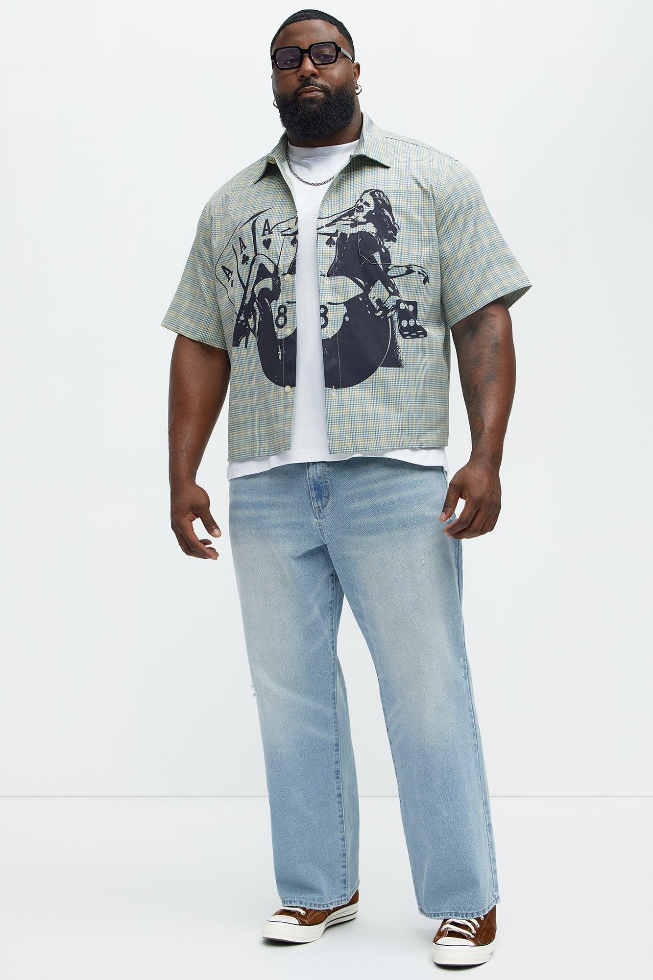 Cropped Pin Up Graphic Button Up Shirt - Green/combo Product Image