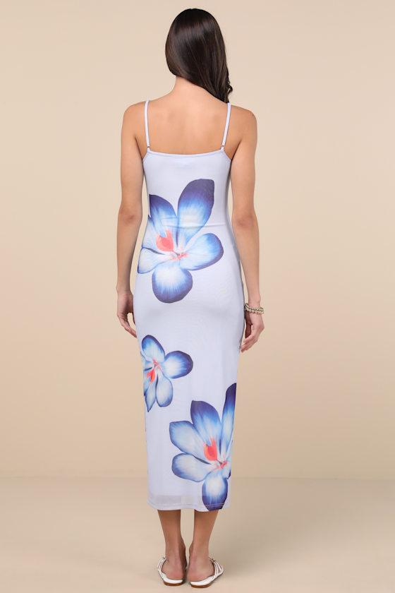 Graciela Periwinkle Floral Mesh Bodycon Midi Dress Product Image