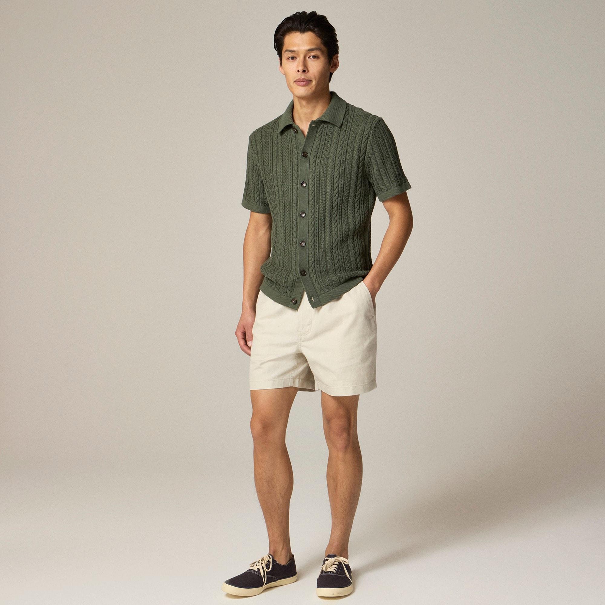 Short-sleeve cotton cable-knit cardigan sweater-polo Product Image