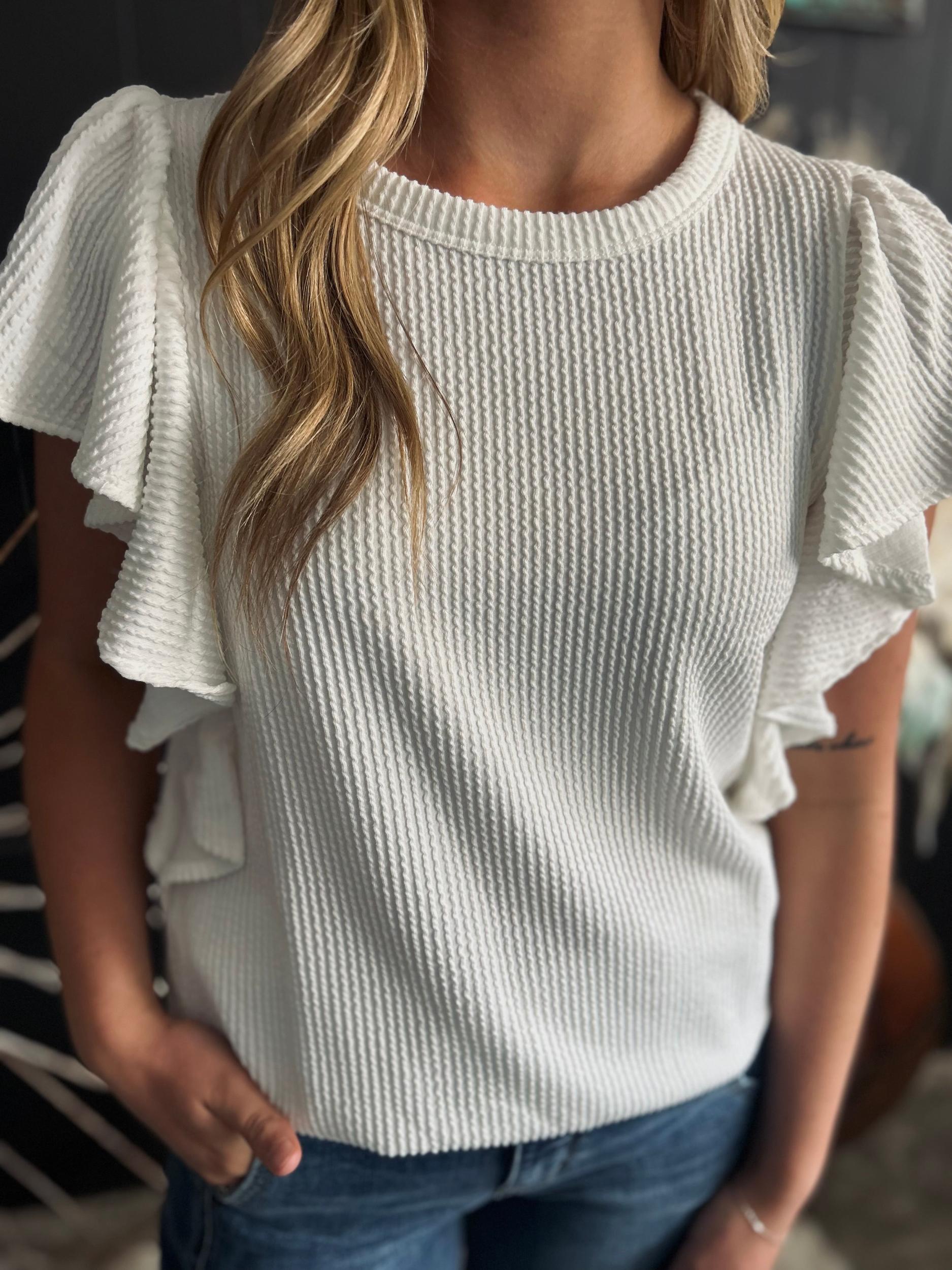 Ruffled Sleeve Solid Top-6 Colors* Product Image