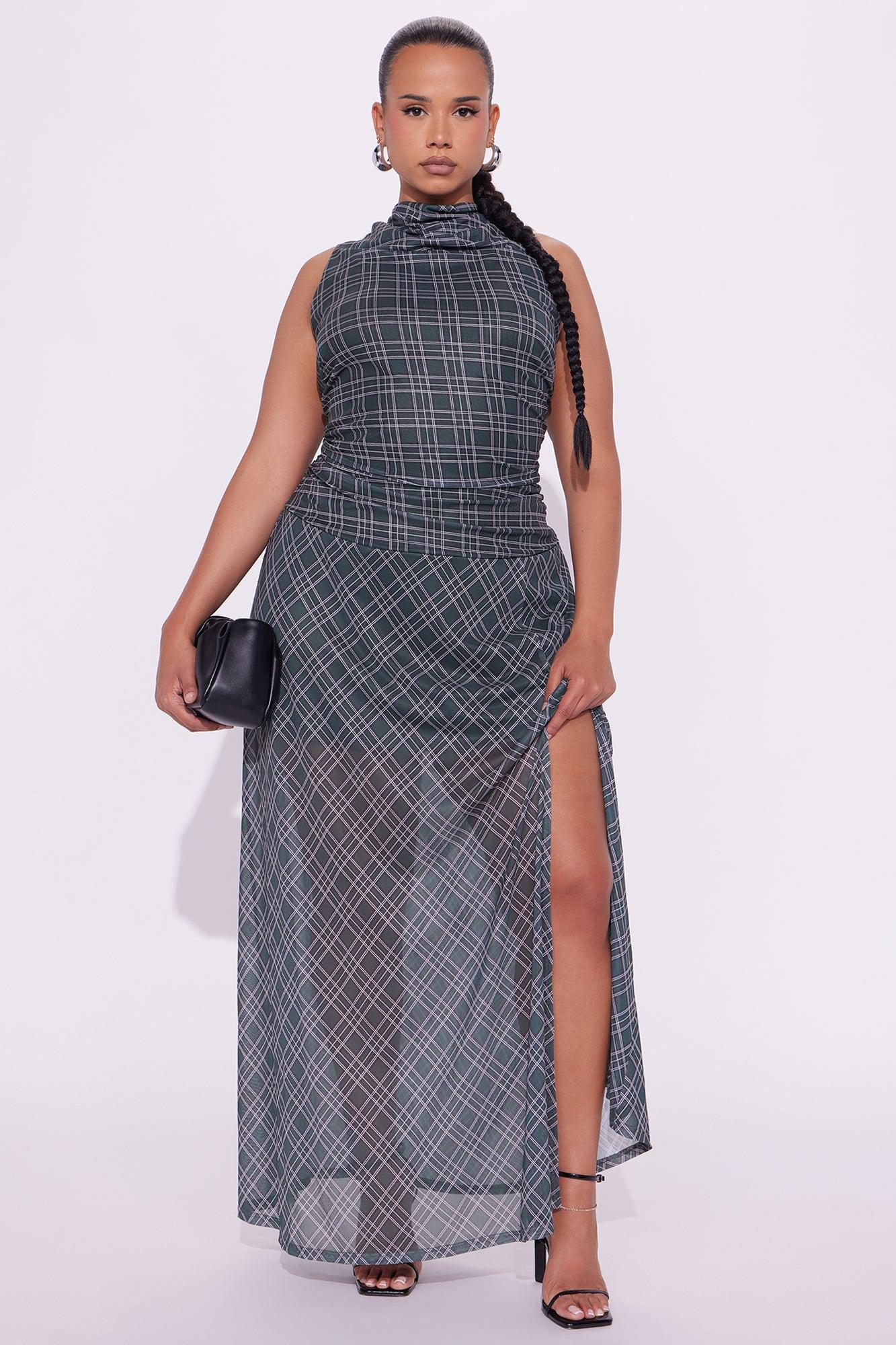 Hailie Plaid Mesh Maxi Dress - Green/combo Female Product Image