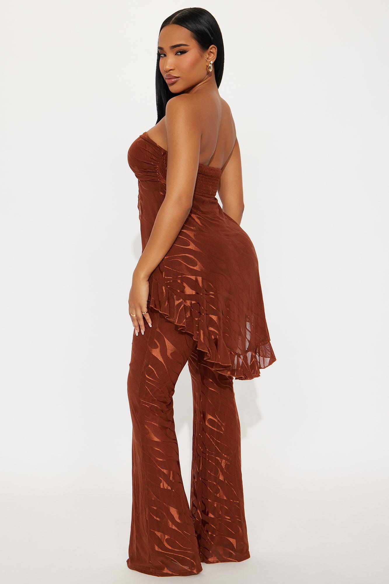 Weekend Glow Mesh Strapless Jumpsuit - Rust Female Product Image