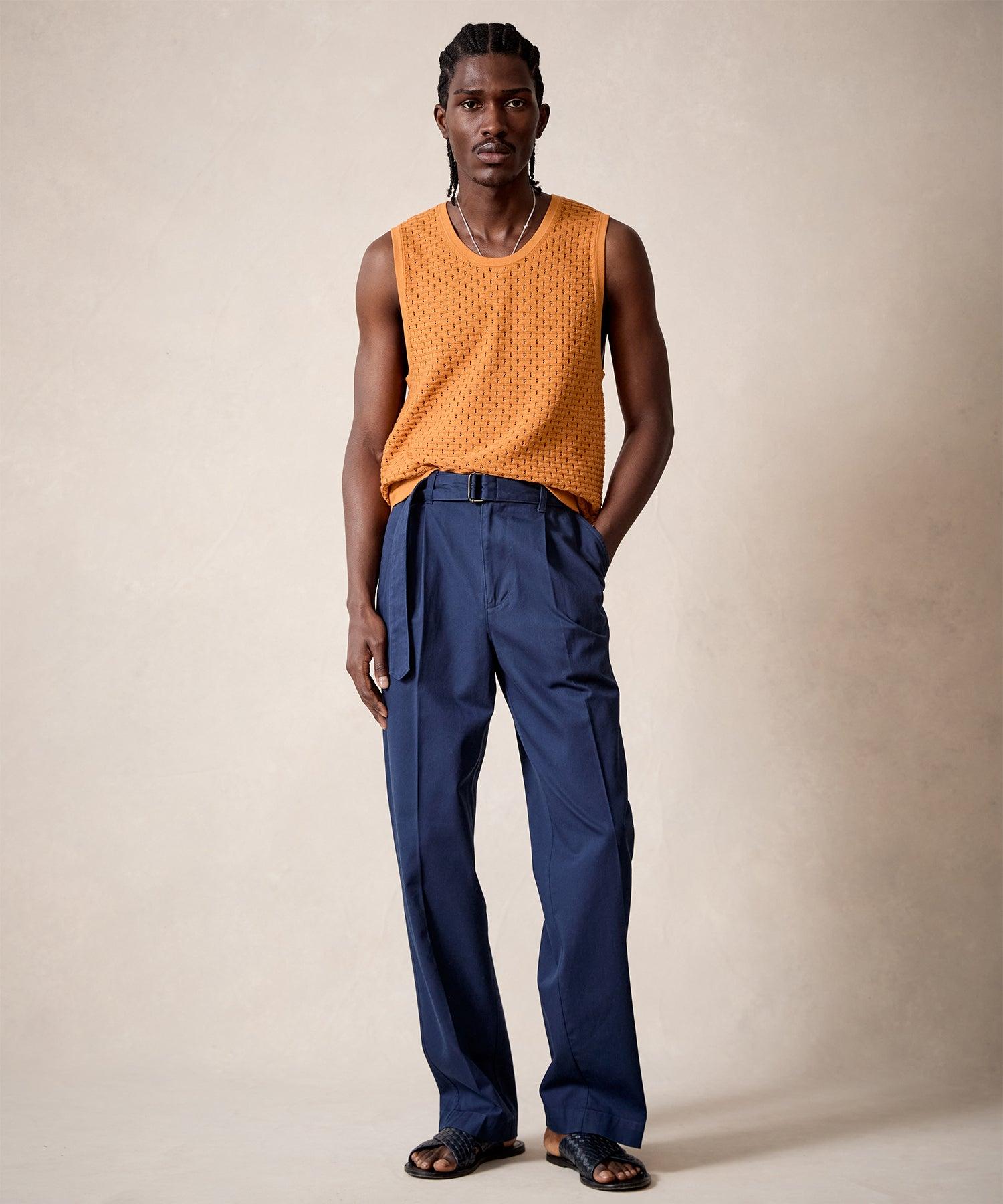 Relaxed Cotton Self Belted Trouser in Navy Product Image