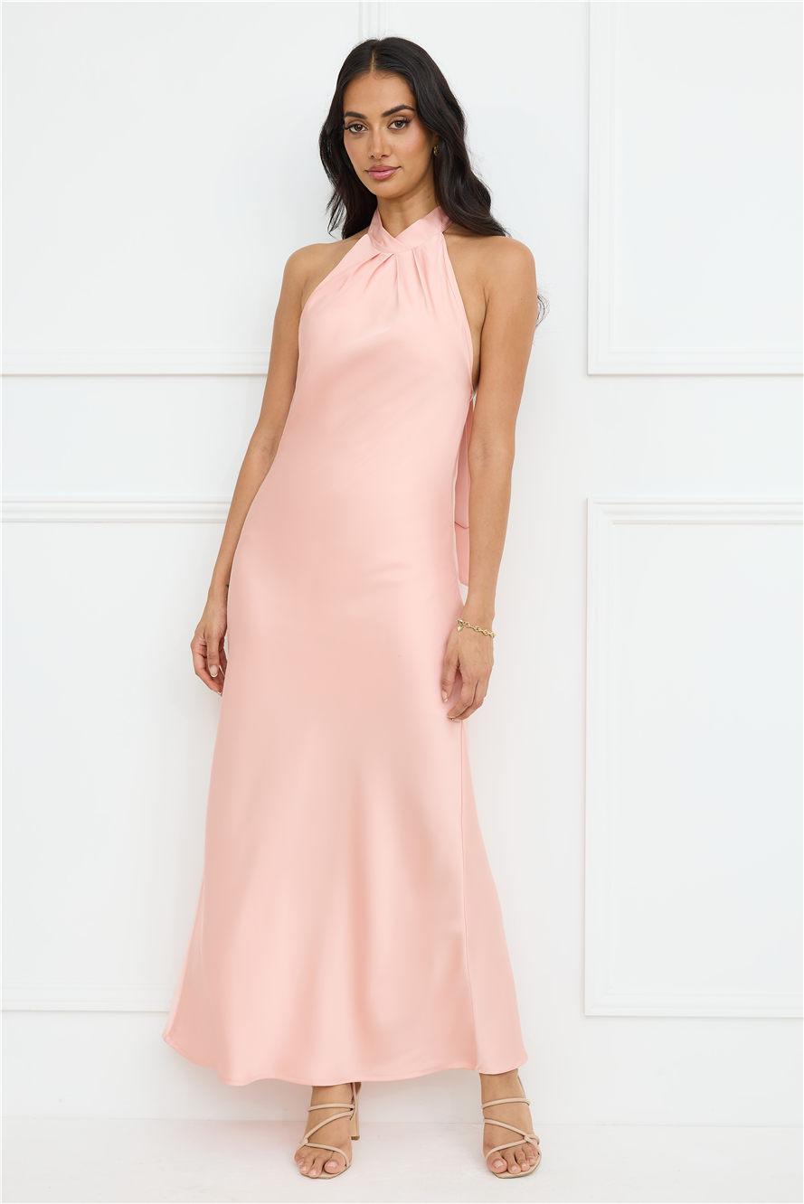 Delicate Dazzle Halter Satin Maxi Dress Peach Product Image