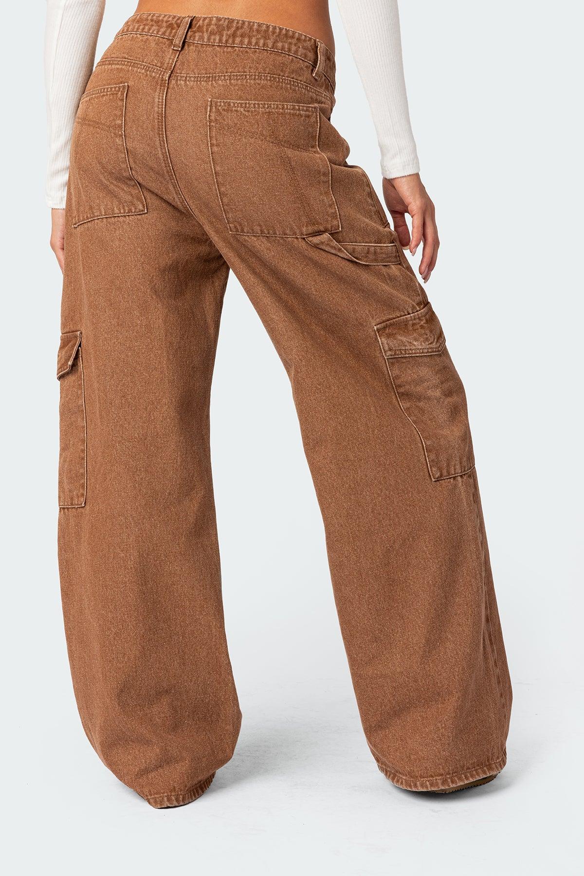 Stone Wash Mid Rise Cargo Pants Product Image