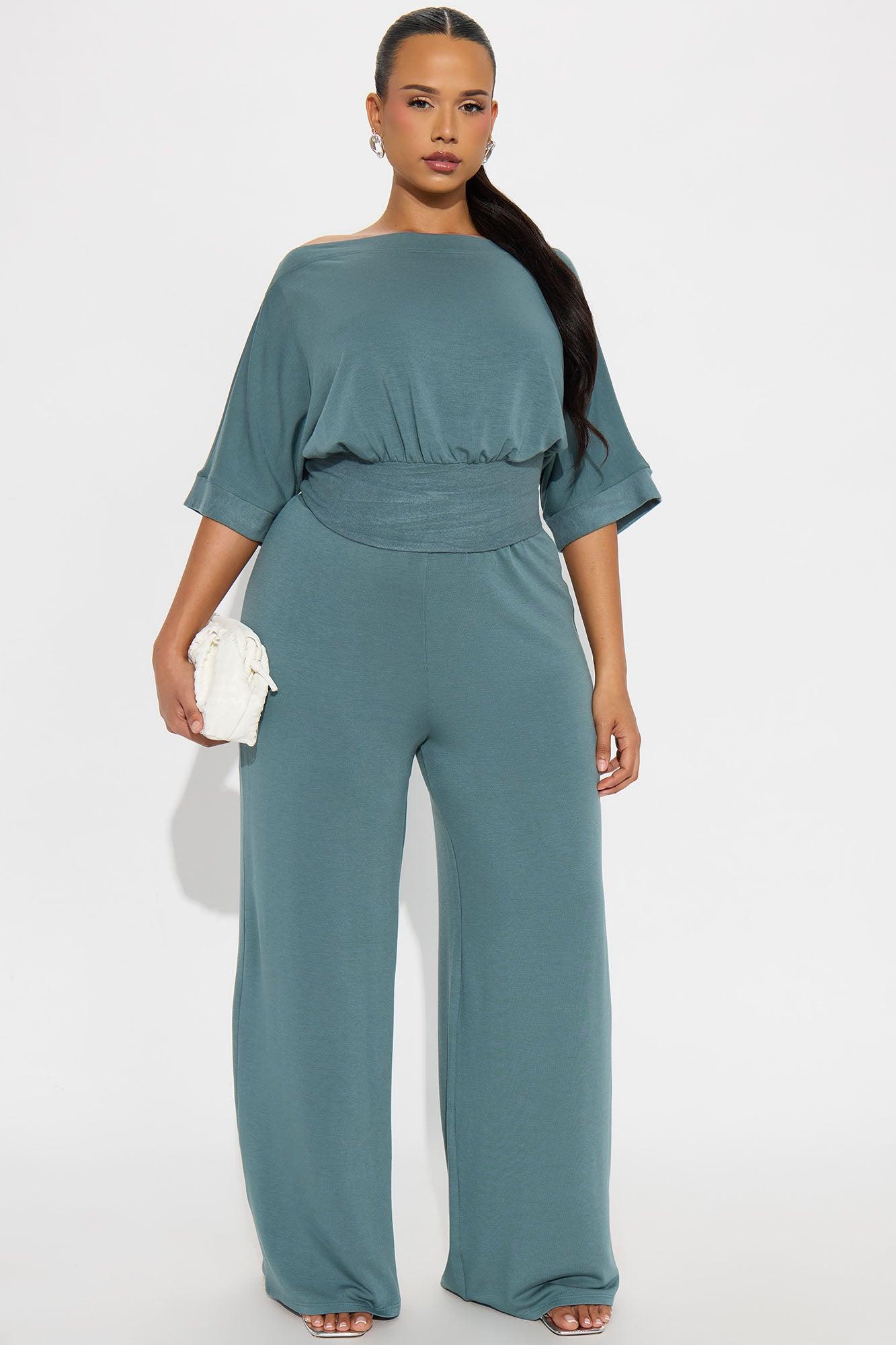 Stay A While Dolman Sleeve Wide Leg Pant Set - Teal Female Product Image