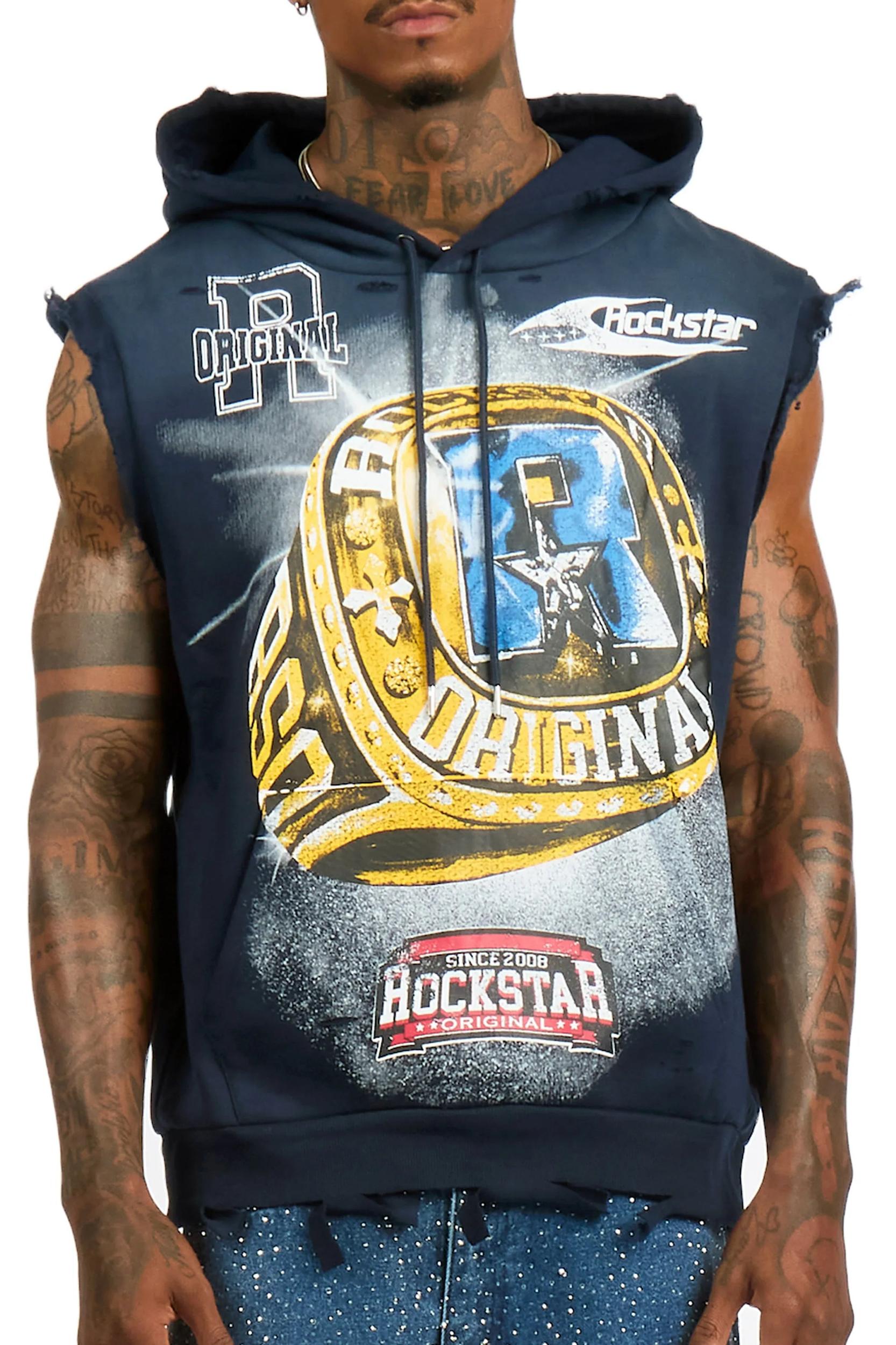 Gemchamp Navy Cut Sleeve Hoodie Male Product Image