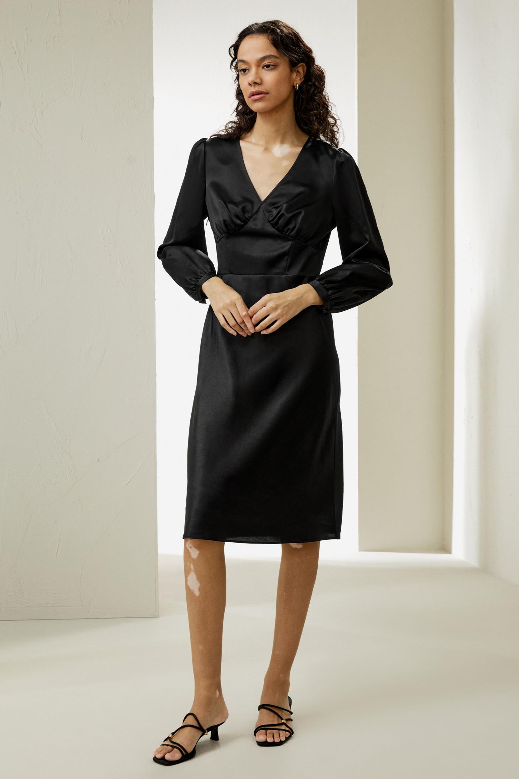 LILYSILK Long Sleeve Dress Silk for Women Red Clay Natural Silk Versatile Pleated Cups Dress 2 Product Image