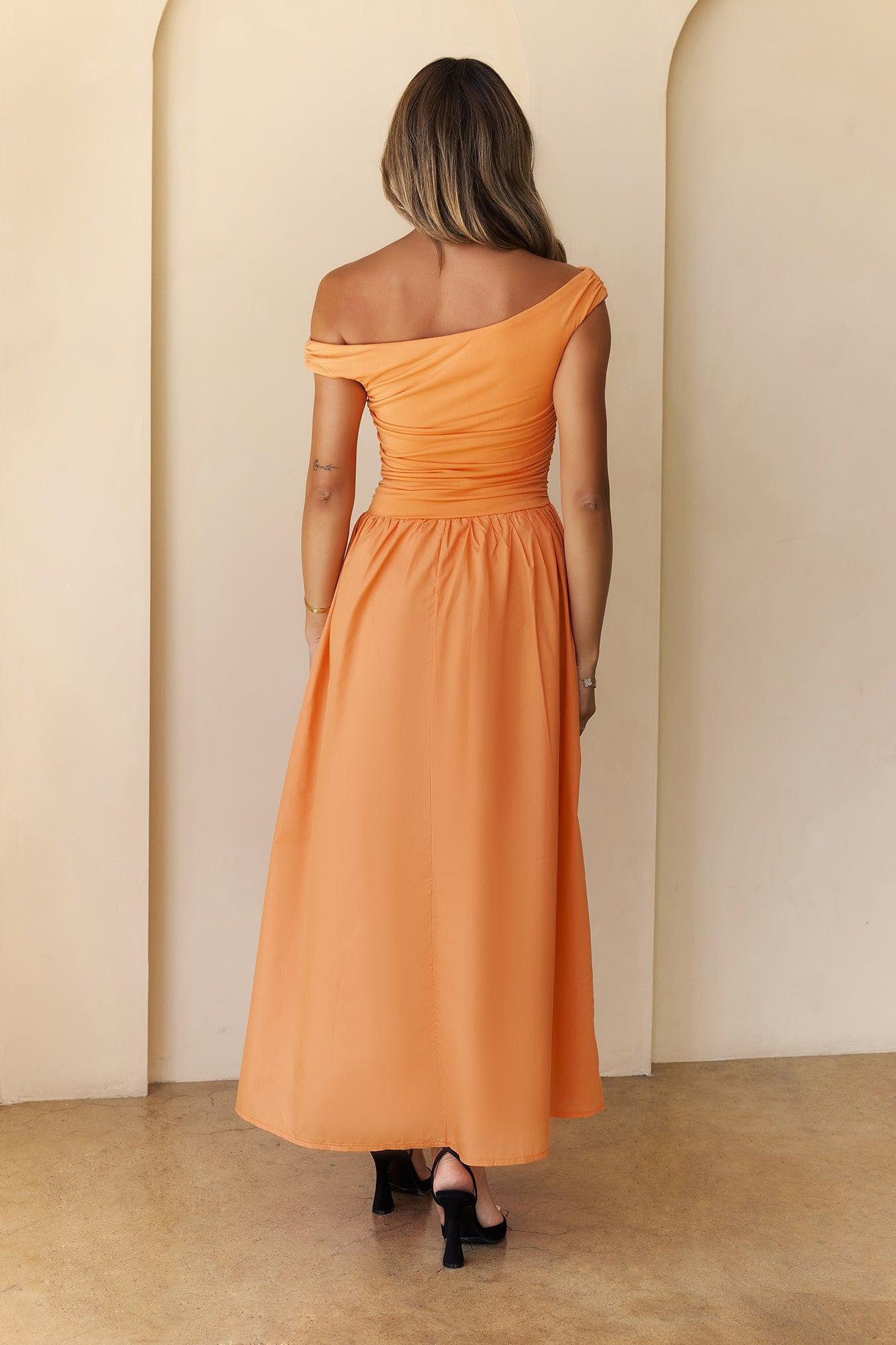 Camellia Charm Off Shoulder Maxi Dress Orange Product Image