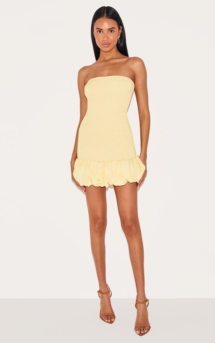 Lemon Shirred Bandeau Bodycon Dress Product Image