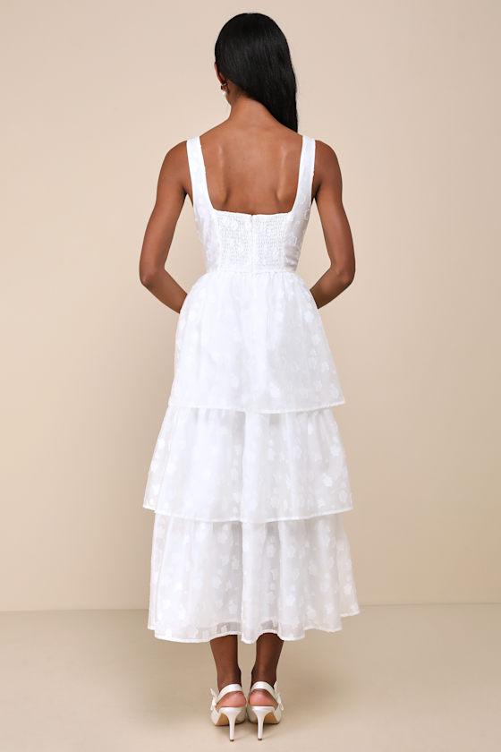 Sweet Potential White Floral Burnout Tiered Midi Dress Product Image