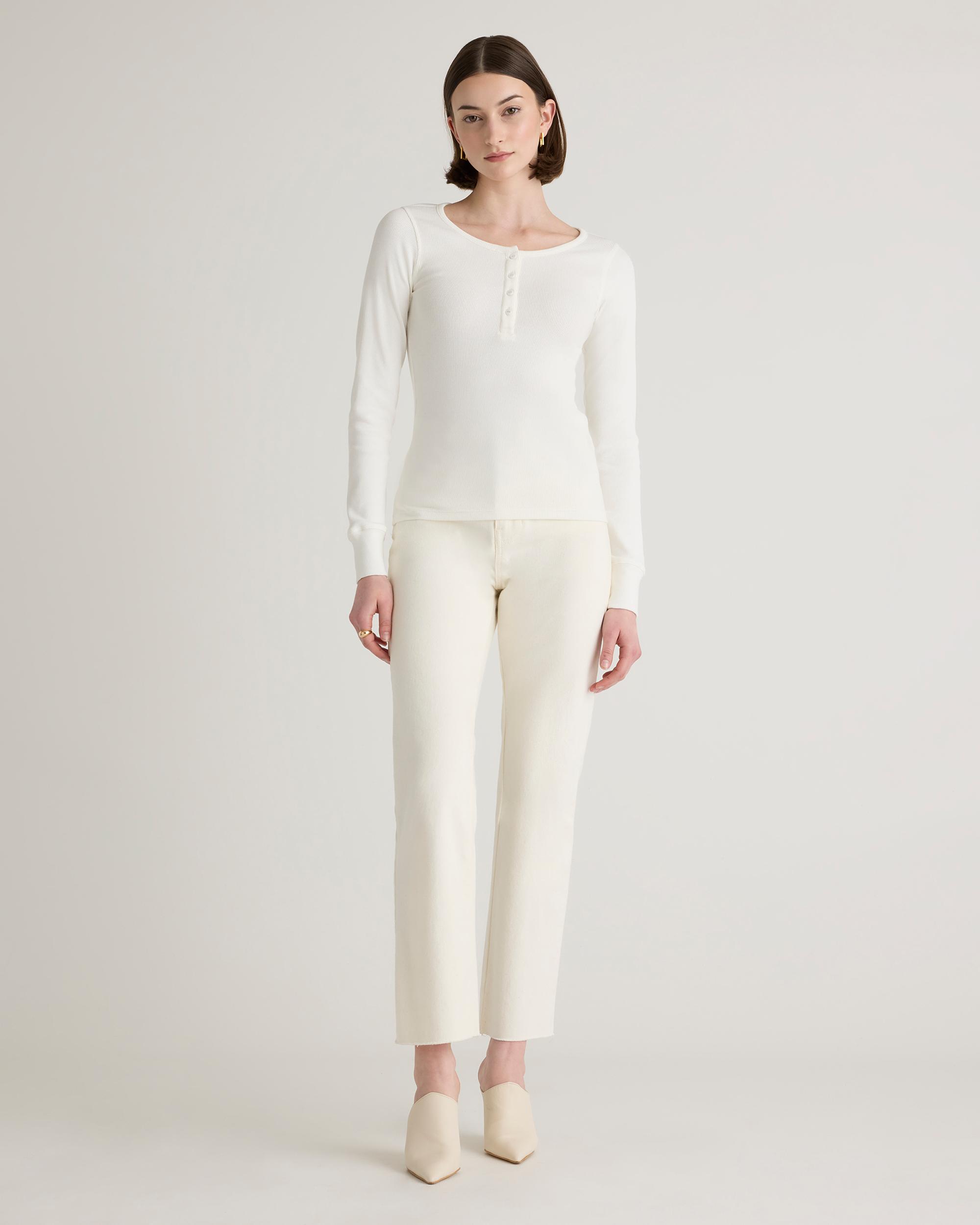 Quince | Women's Micro-Rib Henley Long Sleeve T-Shirt Size XL, Organic Cotton Product Image