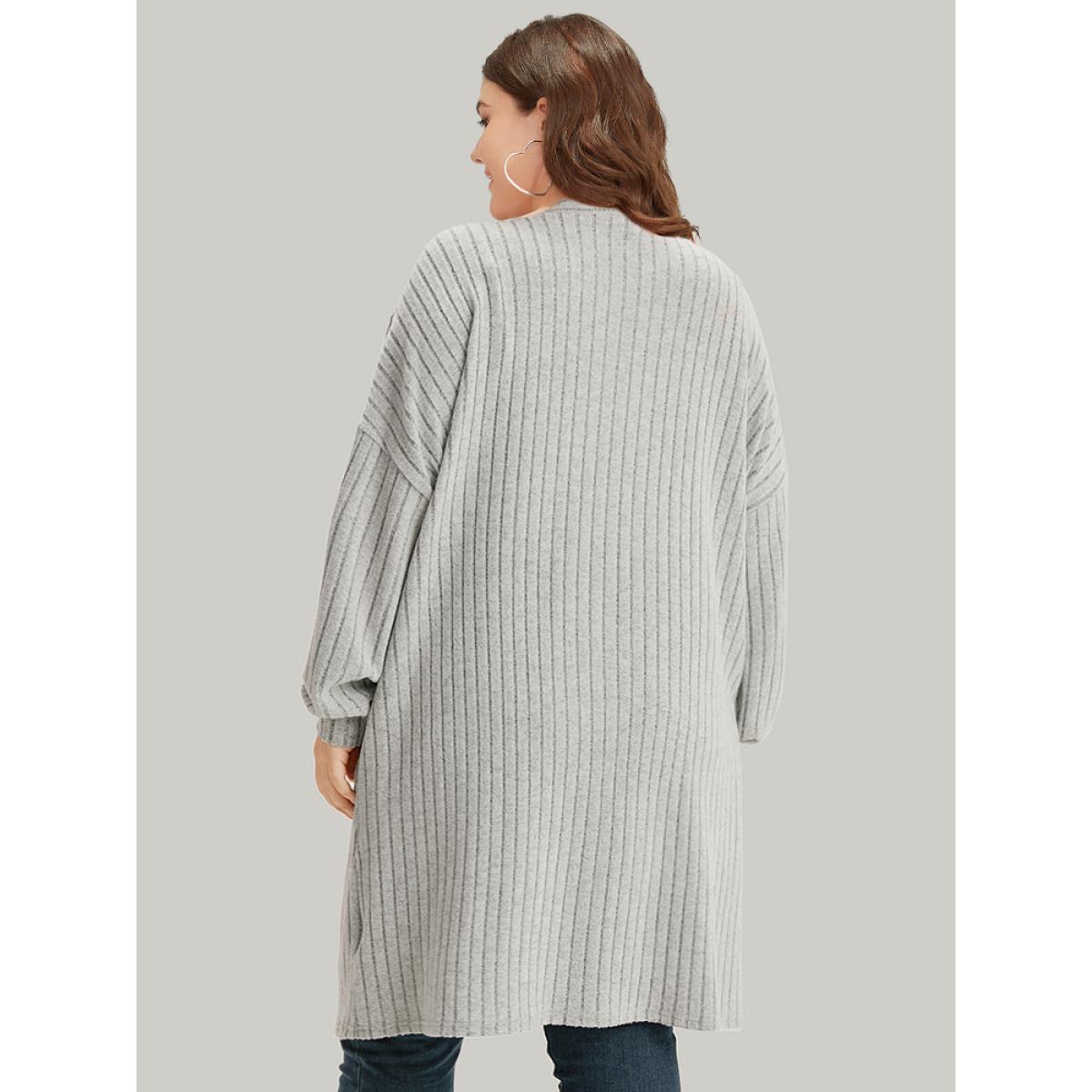 Plus Size Plain Pocket Texture Open Front Kimono Women Gray Casual Texture Pocket Dailywear Kimonos BloomChic 14-16/1X Product Image