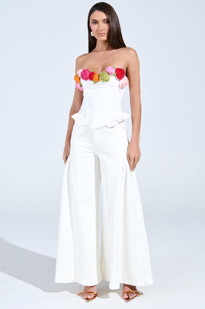 TRENDY AND COOL WHITE WIDE LEG DENIM PANT Product Image