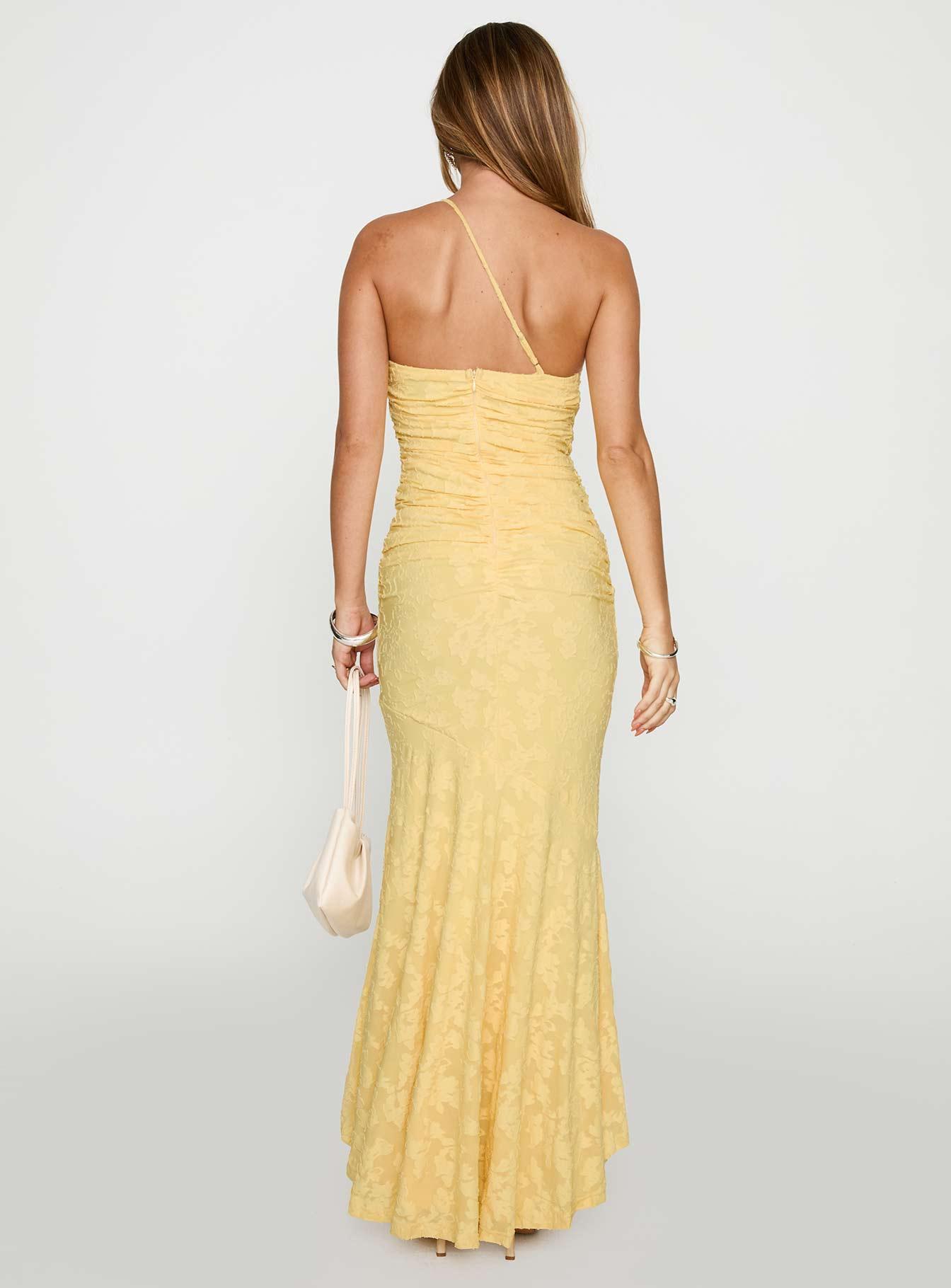 Starlights One Shoulder Maxi Dress Lemon Product Image