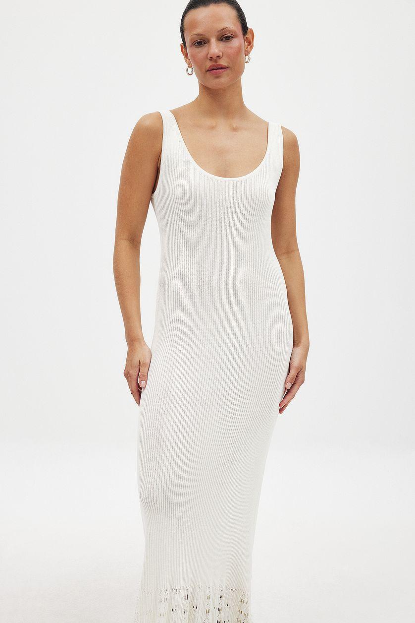 Knitted Scoop Neck Crochet Midi Dress Product Image