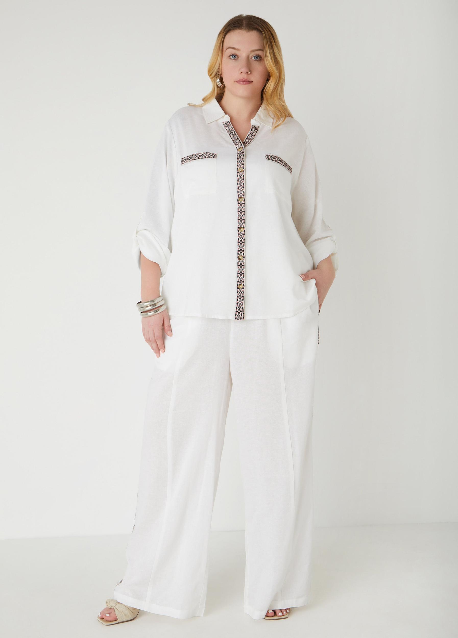 Plus Size Embroidered Linen Blend Pants Ashley Stewart Product Image