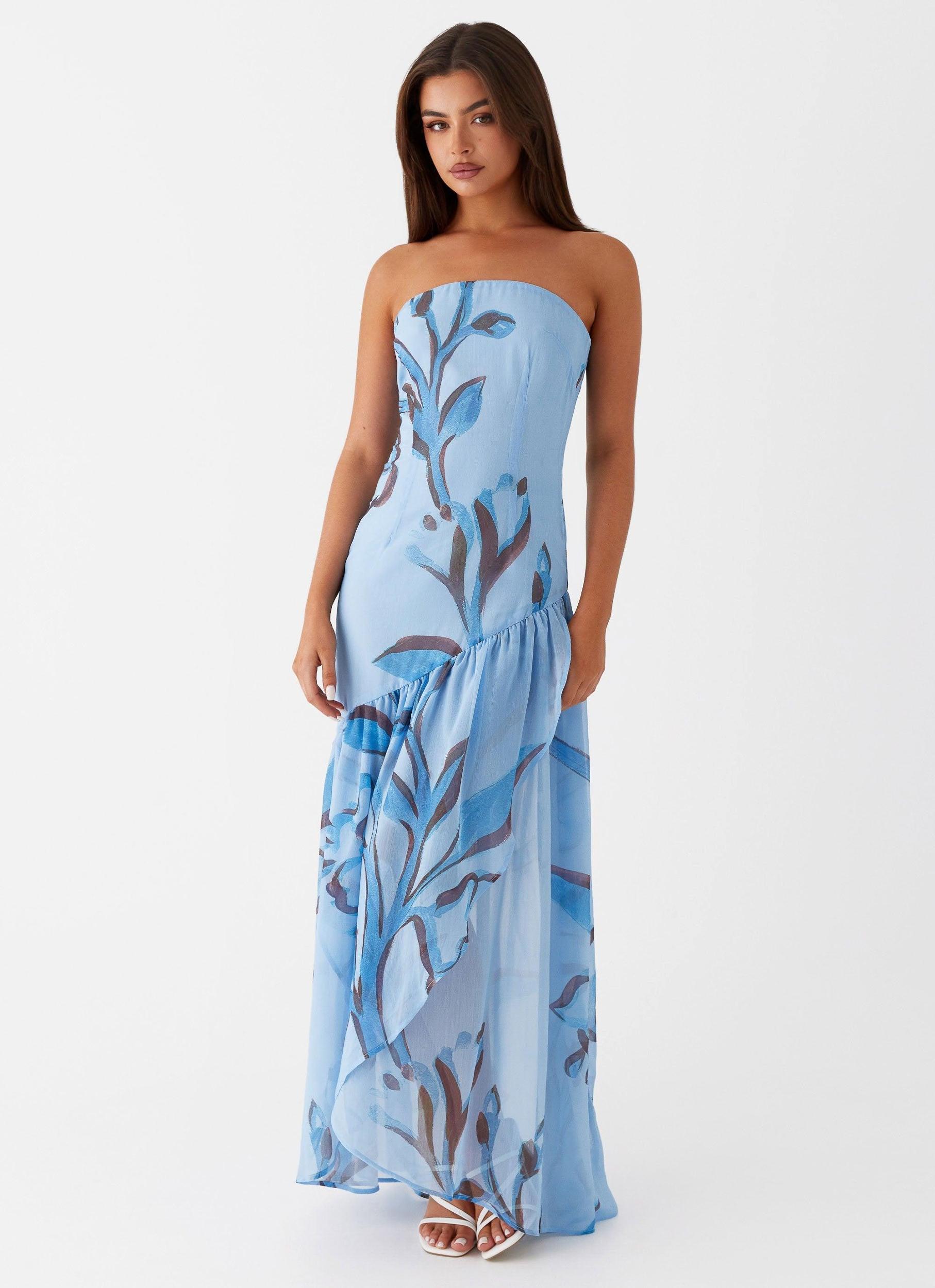 Solaris Strapless Maxi Dress - Blue Floral Product Image