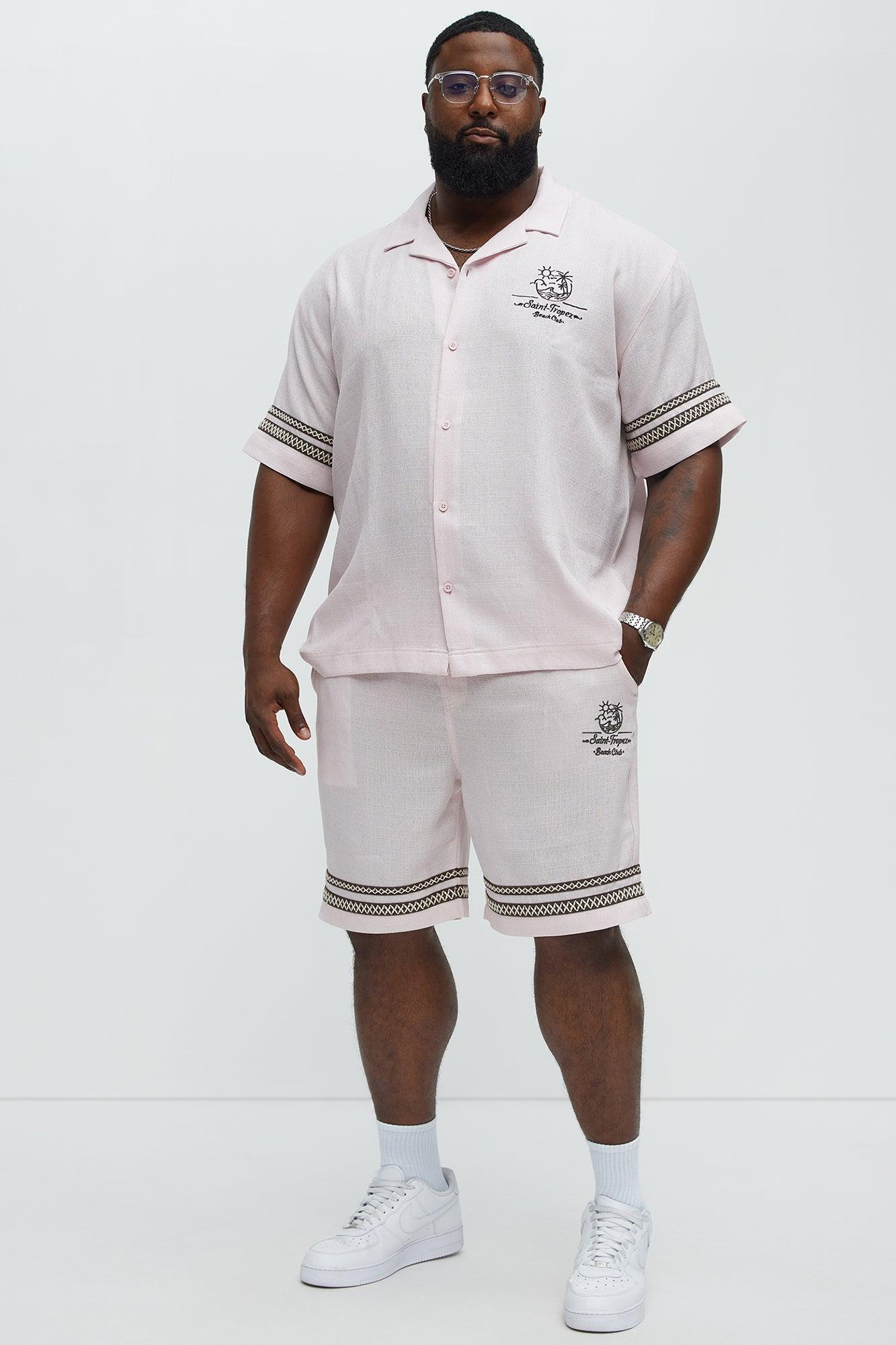 Saint Tropez Linen Like Club Cuban Button Up - Pink Product Image