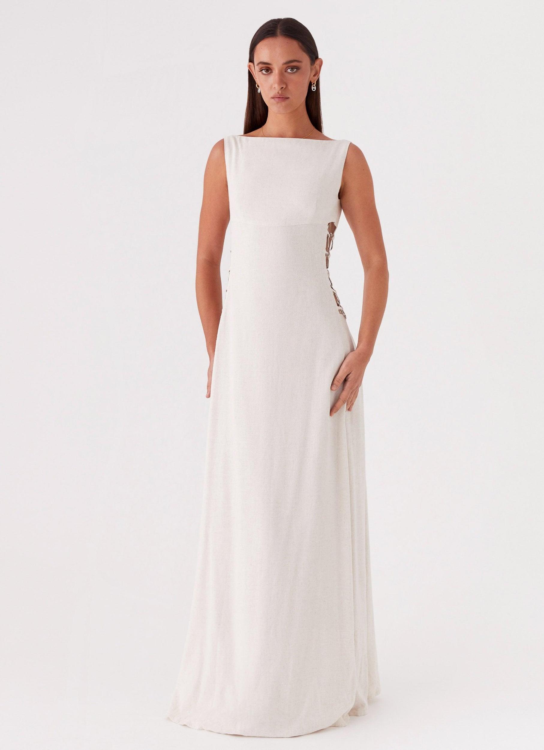 Catherine Linen Maxi Dress - Oatmeal Product Image