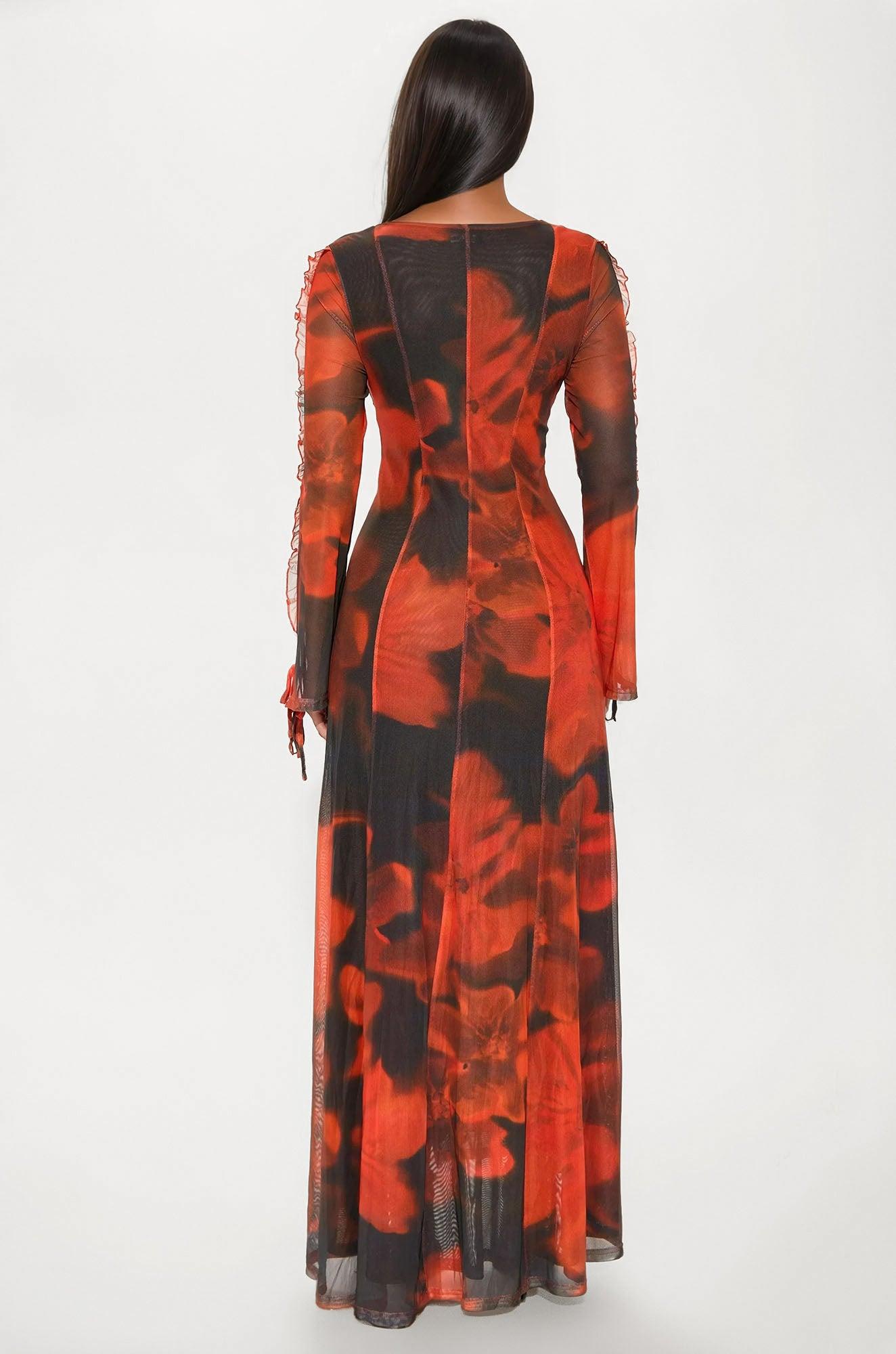 Kendra Mesh Maxi Dress - Red/combo Product Image