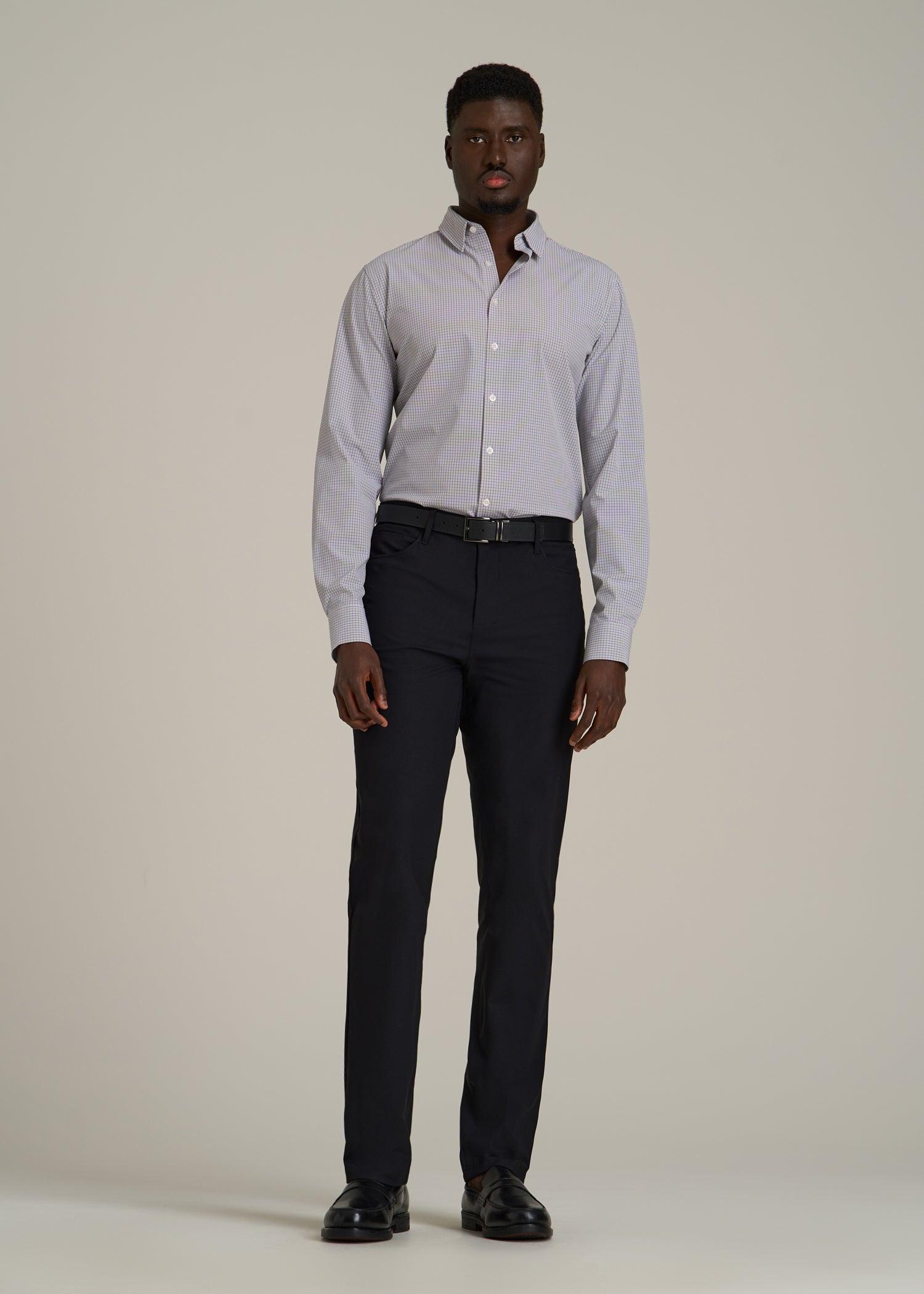 Traveler Stretch Dress Shirt for Tall Men in Grey Mini Plaid Male Product Image