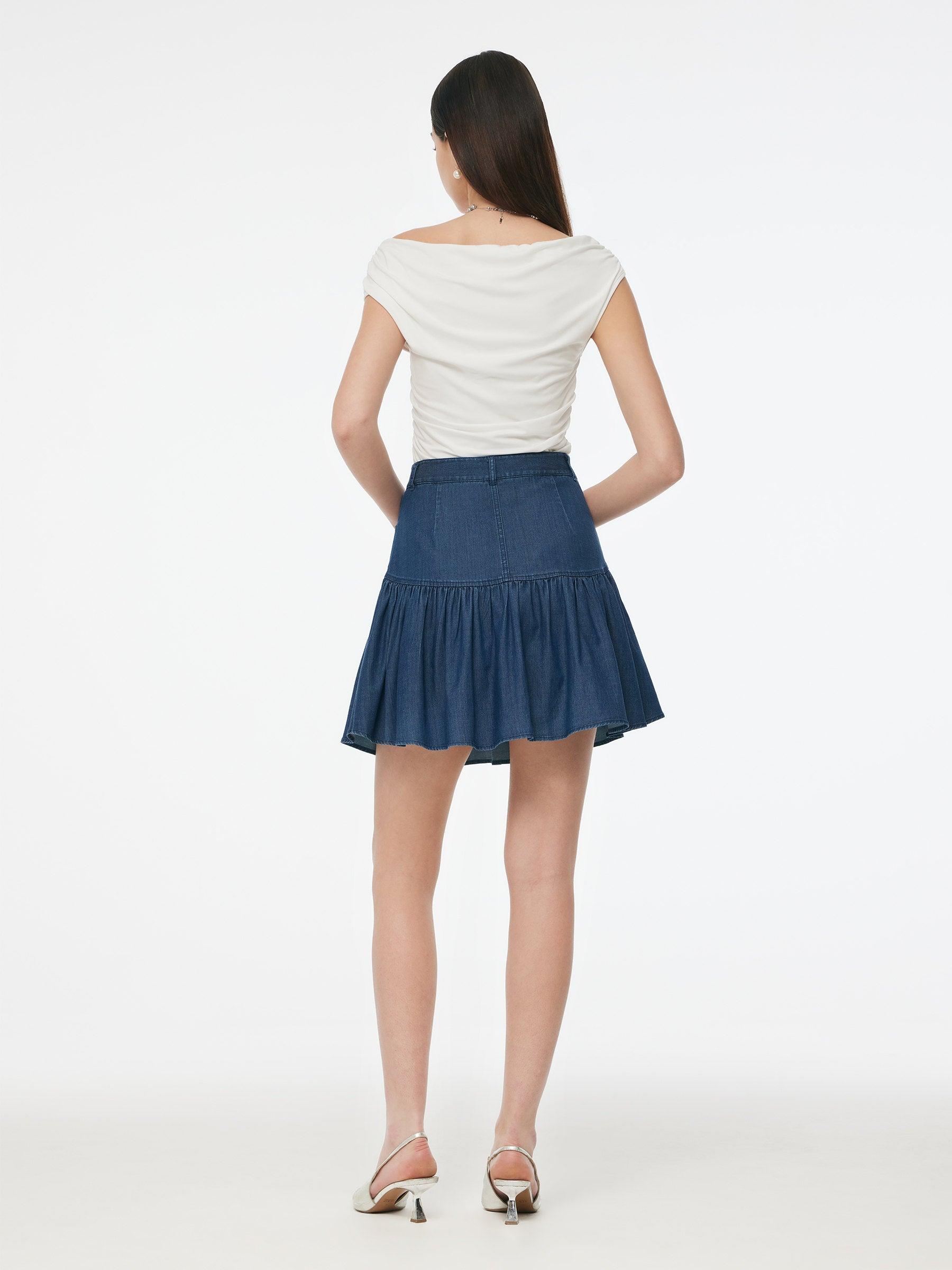 Denim Stretch Women Ruffle Mini Skirt Product Image