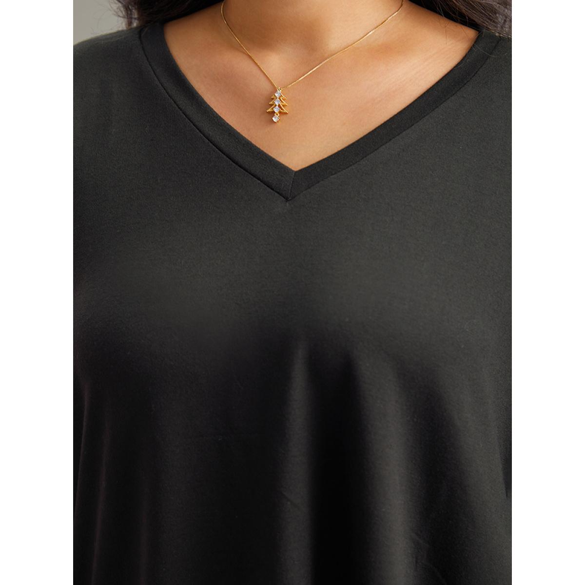 Plus Size Halloween Wing Print Elastic Cuffs Sweatshirt Women Black Casual Printed V-neck Dailywear Sweatshirts BloomChic 26/4X Product Image