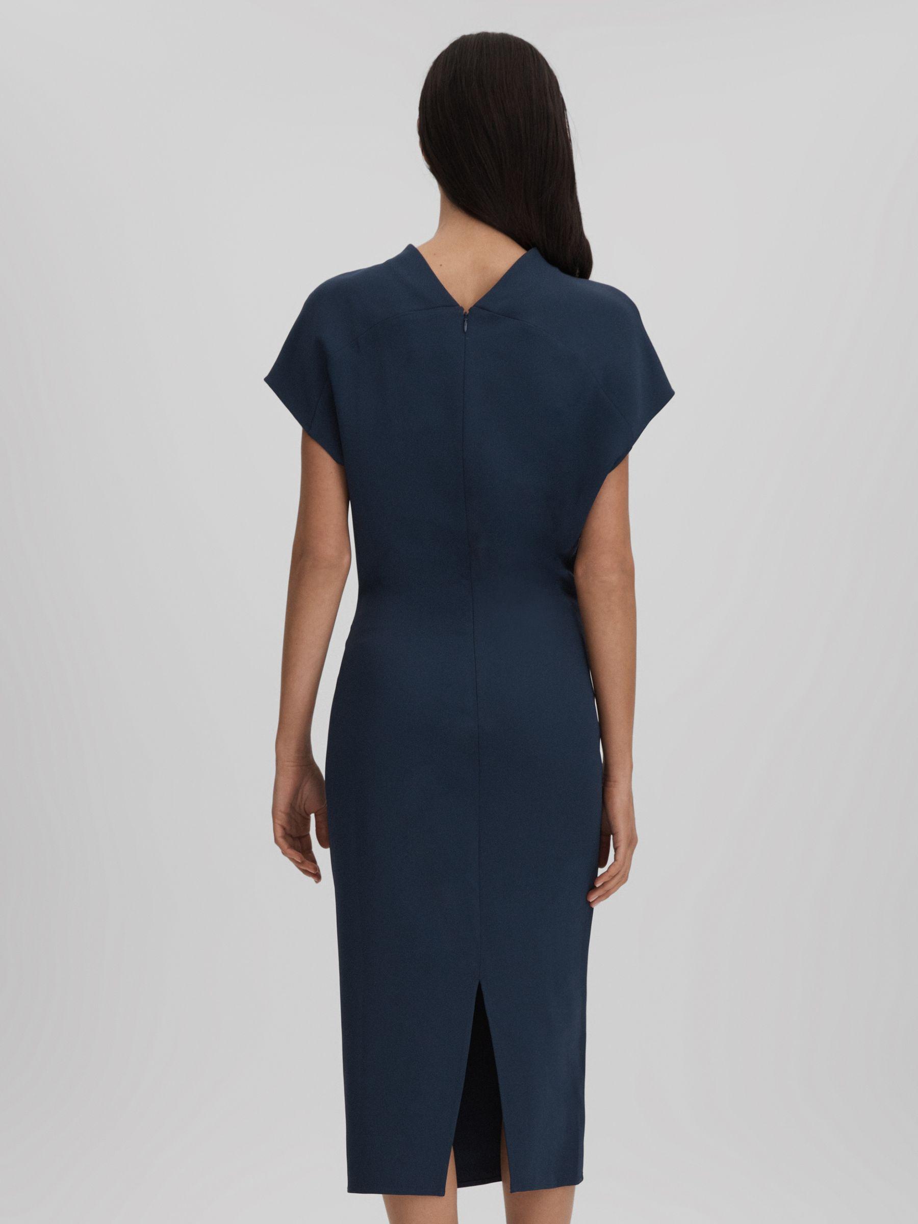 Ruched Bodycon Midi Dress in Navy Product Image