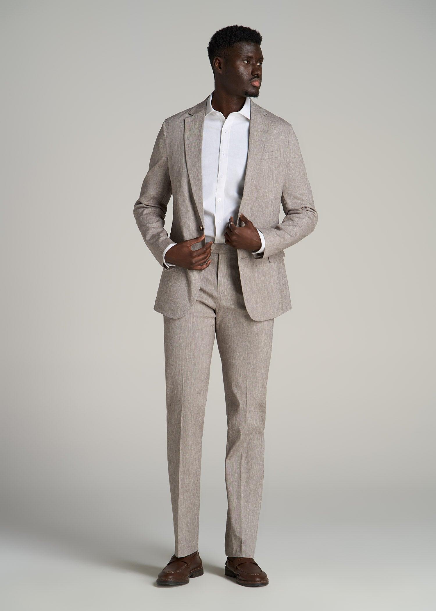 Stretch Linen Dress Pants for Tall Men in Brown Linen Product Image