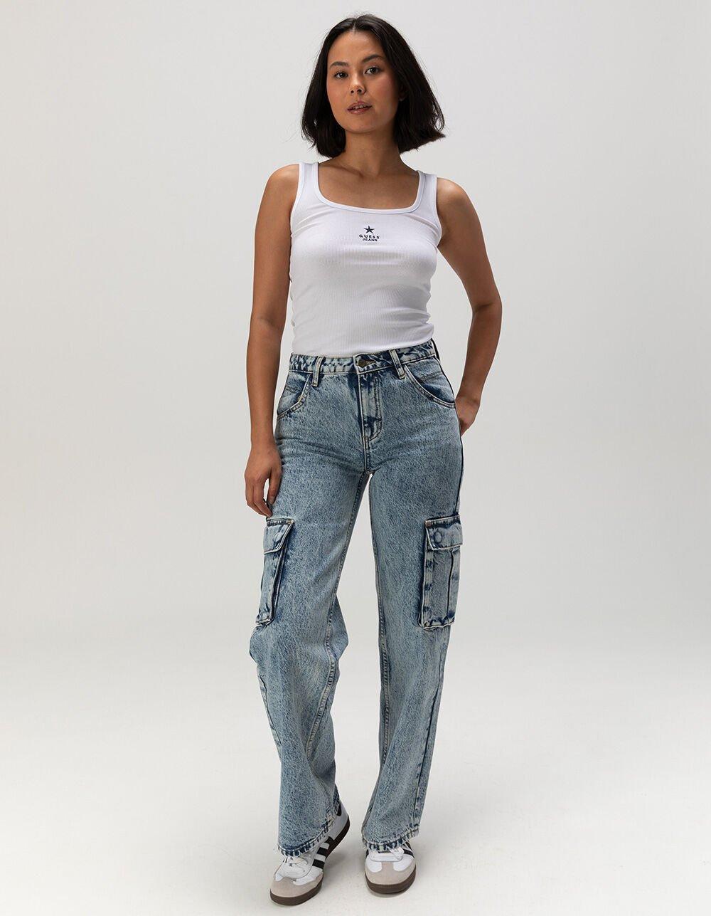 GUESS JEANS Star Slim Rib Womens Tank Top - WHITE Product Image