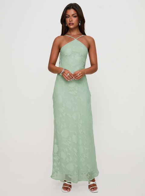 Zoelle Halter Maxi Dress Sage Product Image
