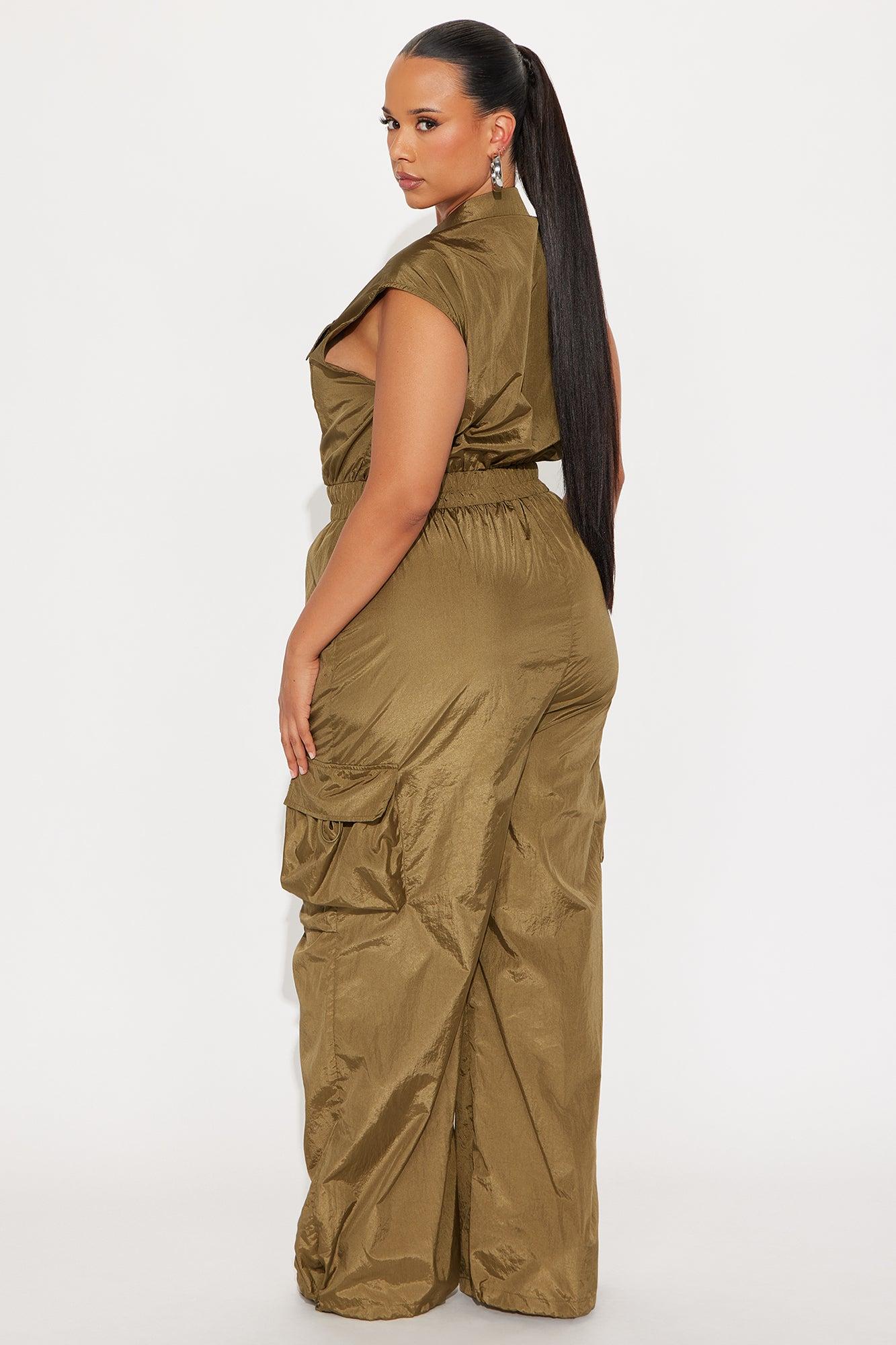 Remi Windbreaker Wide Leg Cargo Jumpsuit - Olive Female Product Image