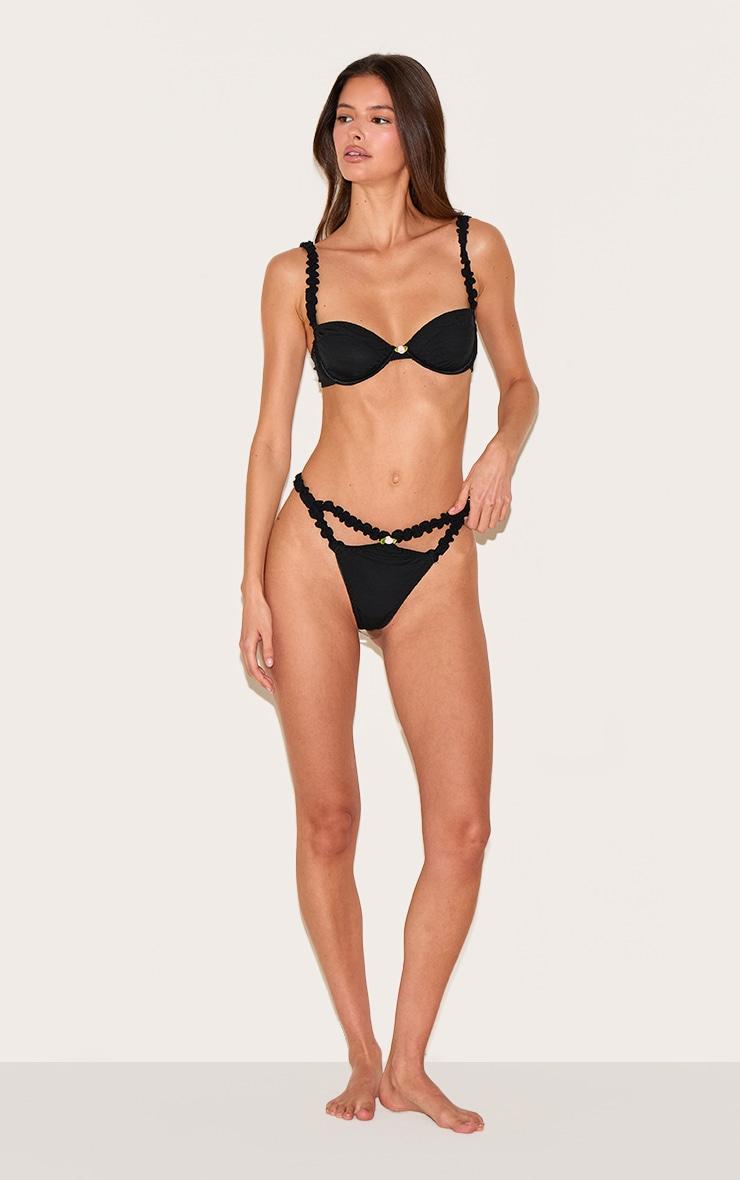 Black Ribbed Frill Underwired Lingerie Set Product Image